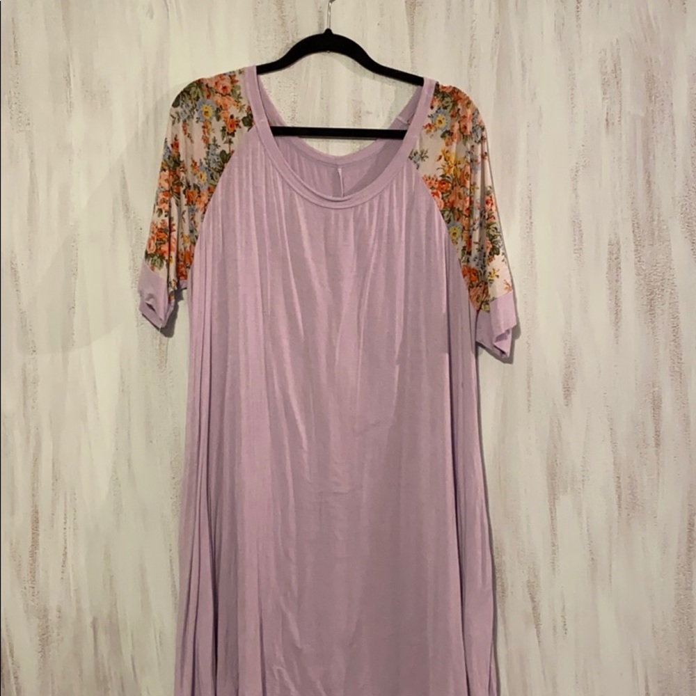 Lavender with Short Floral Sleeves Maxi Dress